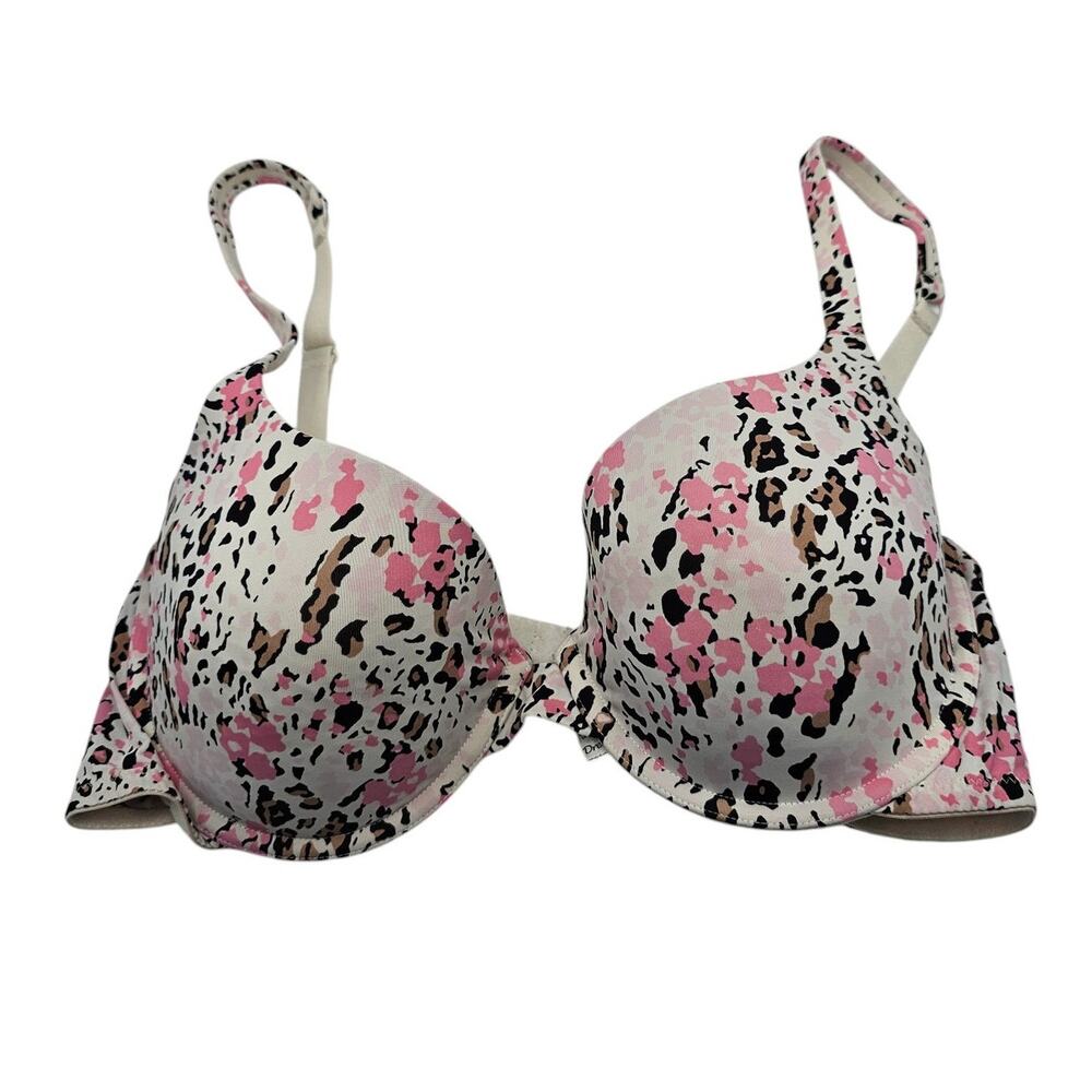 Dream Fit Womens Sz 38C Lightly Lined T Shirt Bra Pink White Animal Print